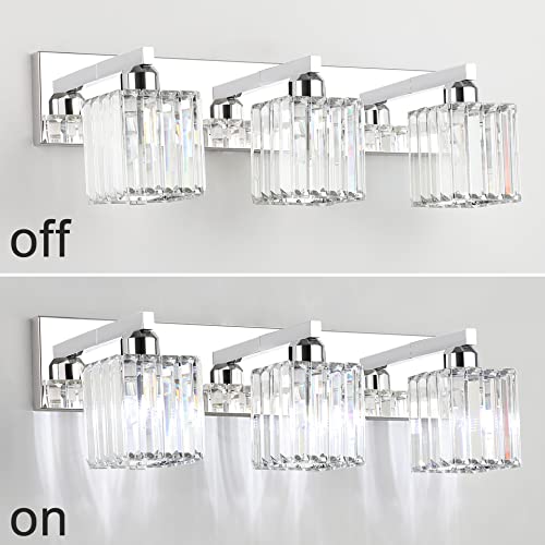 Image of Aipsun Vanity Light Fixtures Crystal Bathroom Lighting Fixtures Chrome Vanity Light for Bathroom (Exclude Bulb)