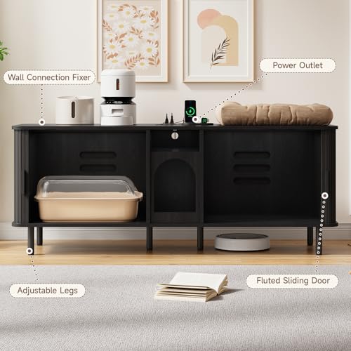 Image of ONBRILL 65 Inches Cat Litter Box Enclosure for 2 Cats, Black