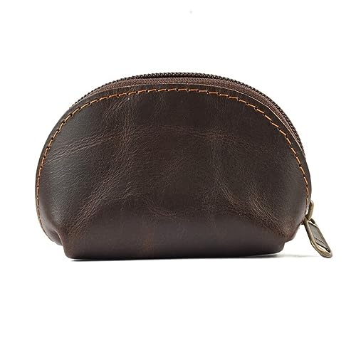 CestAntiQ, Leather Moon Pocket Coin Case, Mini Squeeze Coin Purse Pouch for Change, Dark Brown Leather Coin Holder Tray, Compact Wallet for Men & Women, Stylish & Durable, Elegant Coin Purse