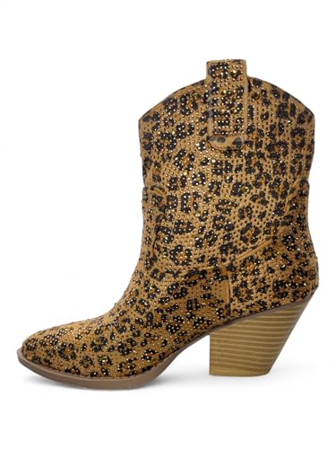 Image of ABSOLEX Women Western Cowgirl Cowboy Pointed Toe Rhinestone Ankle Booties | Casual Boots