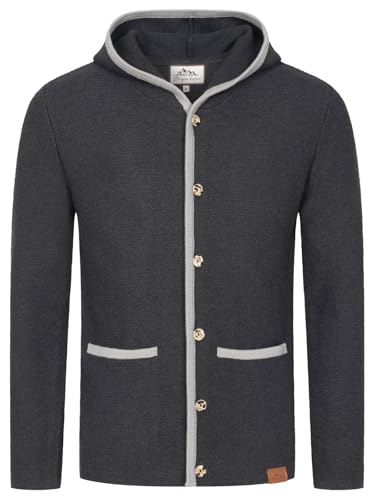 Steigenhöfer Strickjacke Herren mit Kapuze - Cardigan für Männer - Max - Trachtenjacke zum Oktoberfest Outfit - Hornoptik Knöpfe - hoher Traditionelle Trachtenweste - Anthrazit - XL