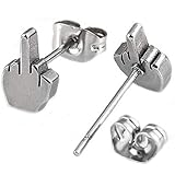 Stainless Steel Mid Finger Cocktail Party Biker Stud Earrings (Silver)
