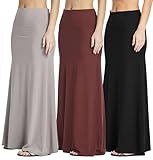 Real Essentials 3 Pack: Women's Ultra-Soft Flowy Maxi High Waisted Long Skirts (Available in Plus Size)
