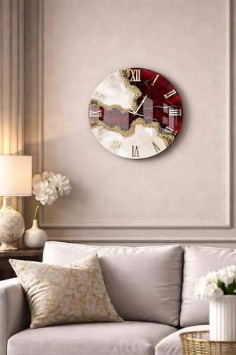 Image of Handmade Resin Wall Clock with Roman Numerals Wall Clock with Gold Finish, Silent Quartz Movement, Modern Decorative Wall Clock for Living Room, Bedroom, Home & Office Decor | (Design-13)