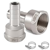 2 Stück Schlauchtülle Edelstahl, 12 mm Barb G3/8 Zoll Innengewinde Schlauchanschluss, 12mm x 3/8' IG Schlauchverschraubung mit Widerhaken, 304 Edelstahl Schlauchtülle für Wasser, Gas, Luft, Öl