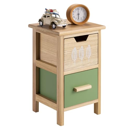 IDIMEX Cómoda ESTA con 2 cajones, pequeña cómoda auxiliar para habitación infantil, mesita de noche lacada natural