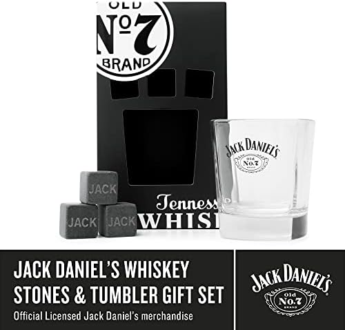 Jack Daniels Whisky Glass Tumbler and 3 x Whisky Stones | Includes 11oz Premium Whiskey Glass and 3 x Official Jack Whiskey Stones | Official Old No. 7 Brand Merchandise | Jack Daniels Gift