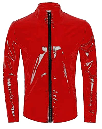 Image of AIEOE Men's Leather Metallic Shirts Shiny Slim Fit Stretch Top Wetlook Club Party Undershirts