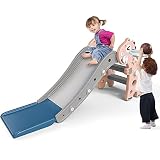 Kids Slide Indoor Outdoor 4 in 1 Extra Long Toddler Slide Climber Set with Basketball Hoop and Ring