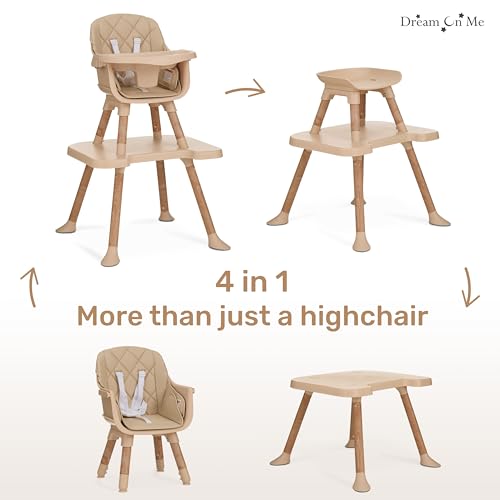 Dream On Me Luna 4-in-1 Convertible High Chair – Transforms into a Booster & Toddler Seat, Then into a Toddler Chair & Table, 5-Point Safety Harness, Adjustable Tray, Anti-Skid Padded Feet – Beige - image 5