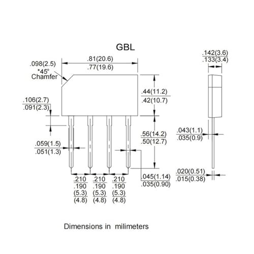 Pont redresseur GBL608 durable GBL6K 6A 800V pour ingénierie de précision