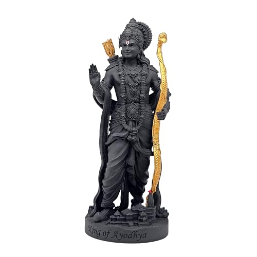Image of MurtiHome King of Ayodhya Ram Murti, Lord Shri Rama Idol | 12.70 cm Tall Small Black Color Figure Made From UV Resin, Crafted by 3D Printer for Car Dashboard, Home, Office, Gift
