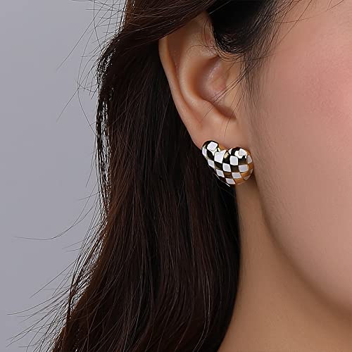 YCTTKDD Orecchini da Donna Orecchini a Bottone in Argento Sterling con Mosaico a Cuore Nero per Donna Nuovi Gioielli insoliti con Orecchini in Oro