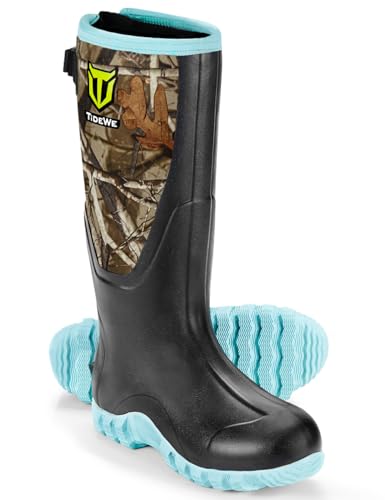 Image of TIDEWE Rubber Boots for Women with Steel Shank, Waterproof Rain Boots Multi-Season, 6mm Neoprene Sturdy Rubber Outdoor Hunting Boots Next Camo G2 Size 10 (Green)