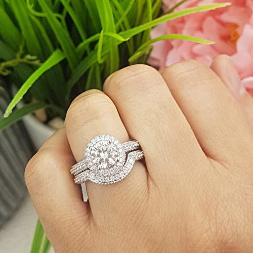Dazzlingrock Collection Round White Cubic Zirconia CZ Halo Wedding Bridal Fashion 2 Piece Engagement Ring Set, Available in 10K/14K/18K Solid Gold3