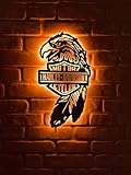 Vintage-Style Eagle Metal Motorcycle Logo Led Sign - Illuminated Metal Wall Decor for Garage, Bar, Man Cave