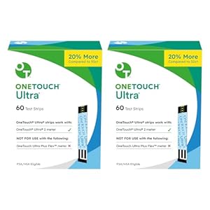 OneTouch Ultra Test Strips for Diabetes – 120 Count Diabetic Test Strips | Blood Sugar Test Strips for Blood Glucose Monitor Kit (2 Boxes, 60 Diabetes Test Strips Each)