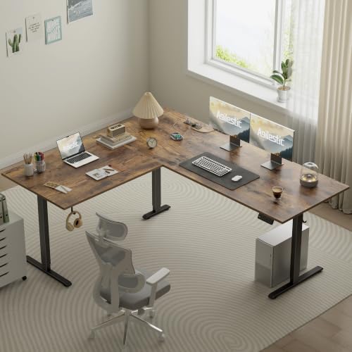 Image of Agilestic 75x61 Inch L Shaped Electric Standing Desk, Corner Workstation, Rustic Brown