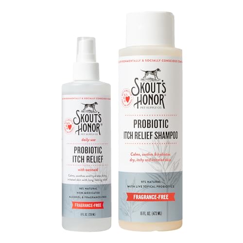 SKOUT'S HONOR Probiotic Itchy Dog Bundle - Fragrance-Free - Includes Our Probiotic Itch Relief Spray and Probiotic Shampoo & Conditioner for Dogs