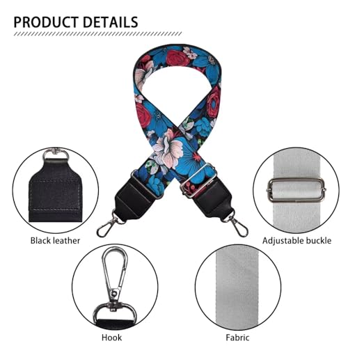 Image of TODIYADDU Blue Rose Flowers Strap Extender for Crossbody Bag Comfortable Shoulder Strap Replacement Long Strap Guitar for Girls Purse Straps Fit for Crossbody Bag Handbag Gifts