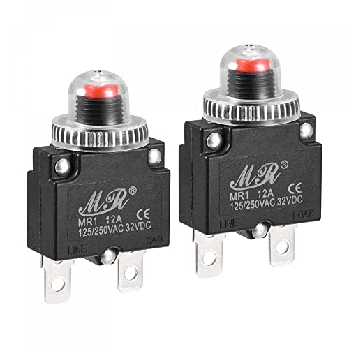 sourcing map Protector de Sobrecarga de Circuito 12A AC125/250V DC32V, Disyuntores Térmicos de Botón con Tapa Impermeable para Compresor de Aire, 2 Piezas