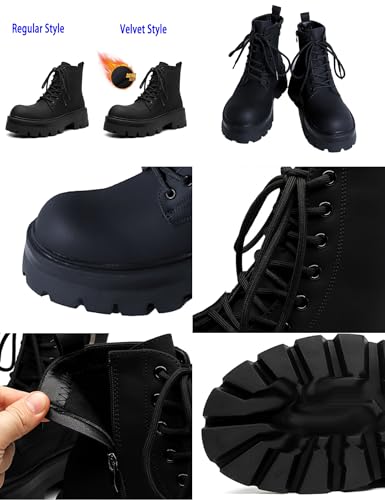 Men's Black Leather Platform Motorcycle Boots,Classic Comfort Waterproof Non-Slip Zip Biker Riding Casual Ankle Boots2