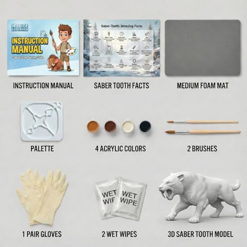 Image of Unscroo DIY 3D Model Painting Kits - Dinosaurs, Ice Age Animals & Unicorns - 3D Printed Art & Craft Hobby Gift for Kids, Teens & Adults - Return Gift Sets (Saber-Tooth Tiger Single)