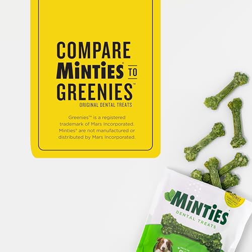 minties dental chews for dogs 60 count vet-recommended mint-flavored treats for medium dogs 25-50 lbs bones clean teeth fight bad breath and removes plaque and tartar