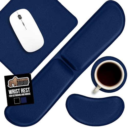 Image of GORILLA GRIP Silky Memory Foam Keyboard Wrist Rest and Mouse Pad for Computer, Ergonomic Typing Support, Desk Office Supplies Gaming Accessories, Hand & Arm Mousepad Cushions and Coaster Set Navy Blue