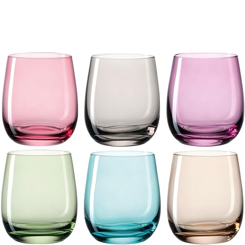 Leonardo Sora Trink-Gläser, buntes Gläser-Set, spülmaschinengeeignete Saft-Gläser, Wasser-Gläser, Trink-Becher in 6 Farben 360 ml...