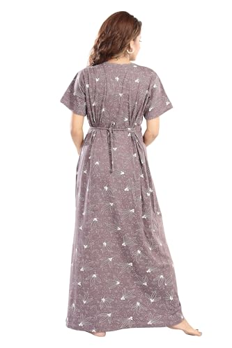 Image of Fabme Women's Full Length Printed Pre and Post Pregnancy Pure Cotton Nursing Nightdress Nighty
