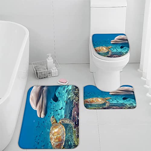 Badematte Delfin Schildkröte Meer Blau Badematten Set rutschfest Waschbar Badgarnitur 3teilig - WC Deckelbezug U… – Bild 4