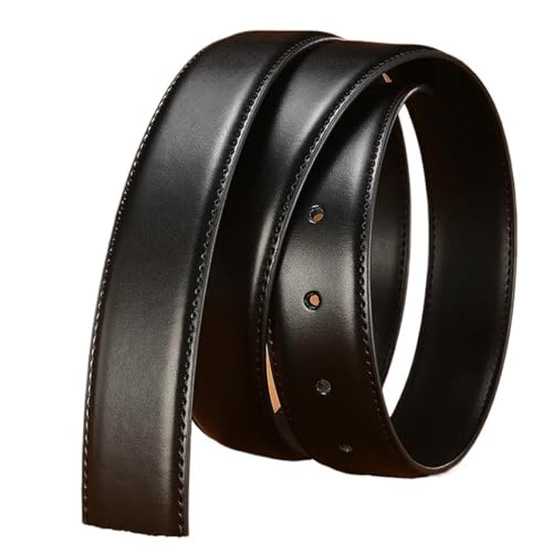 bisch Ceintures en cuir véritable noir, boucle ardillon de marque, sans boucle, 110cm, Noir, Unisex, 3.0cm de largeur