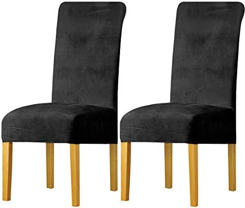 LANSHENG Stretchy Chair Covers for Dining Room Chairs,Stretch Spandex with Elastic Band Chaircover,Velvet Large Dining Chair Slipcovers for Restaurant Hotel Party Banquet (Mustard,6 Pack(M))