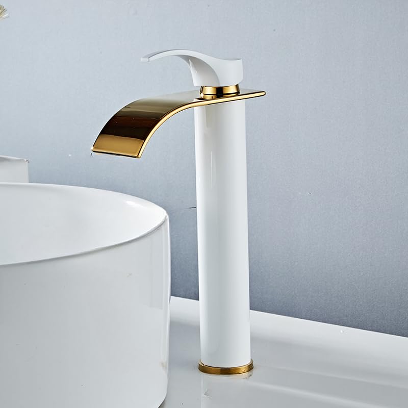 Robinet de salle de bain mitigeur lavabo brossé cascade en laiton avec bec surélevé