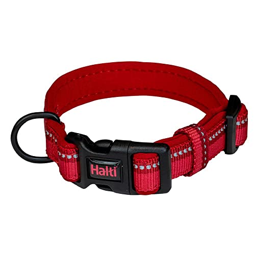 Collare Comfort HALTI - Cinghia regolabile con imbottitura in neoprene e tessuto 3M catarifrangente. Nylon di qualità. Leggero e ideale per cuccioli e cani piccoli (Taglia XS, Rosso)