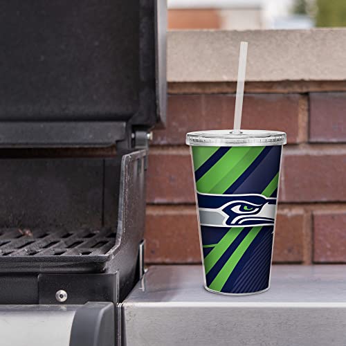 Image of Rico Industries NFL Football 16oz Clear Tumbler W /Straw for NFL Fans