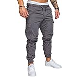 Mens Fashion Joggers Sports Pants - Cotton Cargo Pants Sweatpants Trousers Mens Long Pants Lightgrey