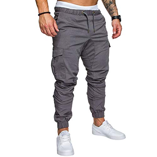 Mens Fashion Joggers Sports Pants - Cotton Cargo Pants Sweatpants Trousers Mens Long Pants Lightgrey