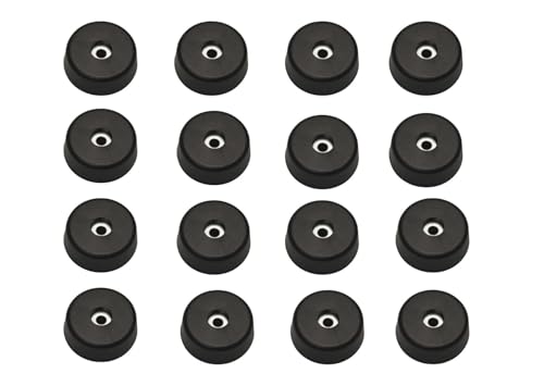 Image of Penn Elcom Medium Tapered Rubber Feet with Built‑in Steel Washers, Set of 16 | Heavy‑Duty Non‑Slip Shock‑Absorbing Rubber Bumpers for Audio & AV Gear (O 37.8 mm x H 13.8 mm)