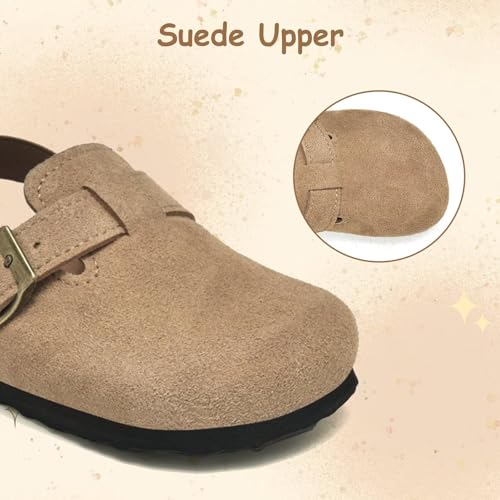 Image of Kids Suede Clogs Boys Girls Mules Cork Genuine Leather Sandals with Adjustable Buckle Slippers Potato Shoe Indoor Outdoor Slip On Slide for Big Kids