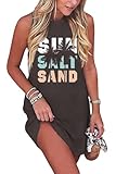 Sun Salt Sand Coconut Tree Tank Mini Dress for Women Sleeveless Beach Praty Shirts Summer Vacation Short Mini Dresses(Medium,Grey)