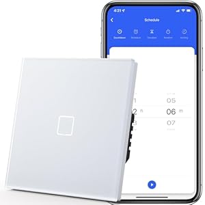 MVAVA Touch Lichtschalter Unterputz, Wlan Alexa Smart Lichtschalter Kompatibel mit Alexa/Google Home Work mit Tuya/Smart Life, Neutrale Leitung Benötigt 1 Fach 1 Weg, Glas