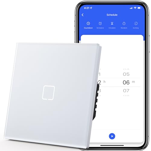 MVAVA Interruttore della luce touch da incasso, Wlan Alexa Smart Interruttore della luce compatibile con Alexa/Google Home Work con Tuya/Smart Life, cavo neutro richiede 1 vano, 1 via, vetro