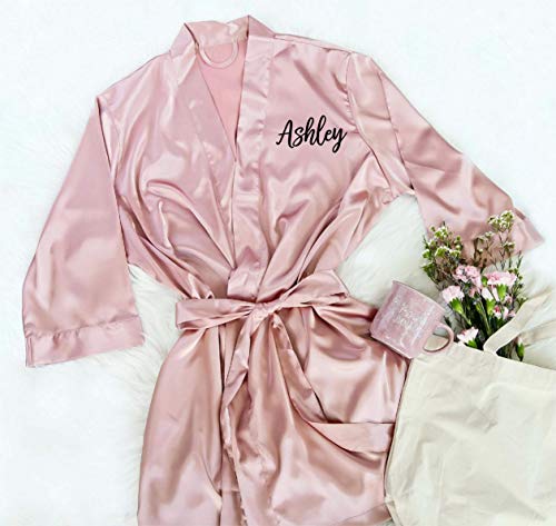 Joyma Belle Gifts Women'S Satin Short Kimono Personalized Robes For Bridesmaids Wedding Bridal Party Soft Silky Getting Ready Customizable Monogram Included Many Lettering Colors thumb #8