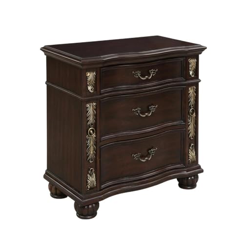 Furnifact Brown 3-Drawer Nightstand, Solid Wood Construction, Sturdy Design, Smooth