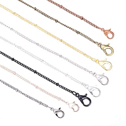 PH PandaHall 40 Strands 8 Color Necklace Chains for Necklace Cable Chain Curb Necklace with Lobster Clasps for Pendant Necklace Jewelry Making, 30/ Strand