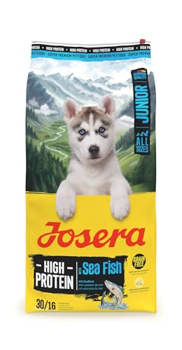 JOSERA Junior High Protein Seefisch (1 x 12, 5 kg) | Premium Trockenfutter aktive Hunde ab der 6. Lebenswoche| Lachs & Süßkartoffel | getreidefrei & proteinreich | L- Carnitin & Taurin | 1er Pack