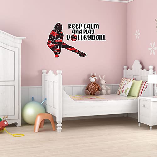 Sports Wall Decal - Fitness Sports Women Volleyball Player Art Calm And Play Volleyball Sports Quote Long Term - Single Use Vinyl Decal Size: 12 Inch X 7 Inch #TOP1