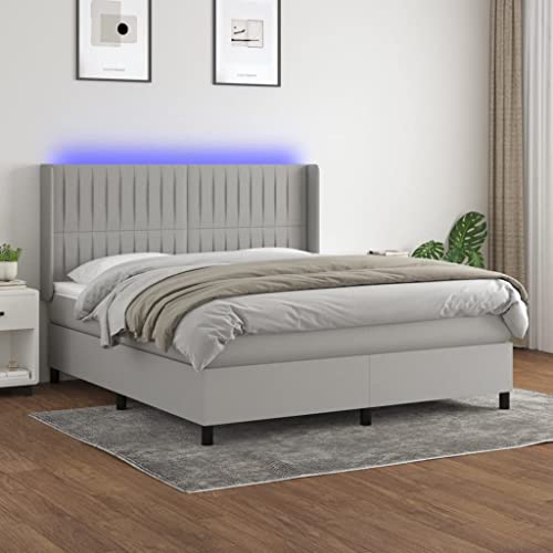 Iiaky Boxspringbett mit Matratze & LED Bett Mit Bettkasten Bett Boxspringbett Betten Boxspringbett Mit Matratze Hellgrau 160x200 cm Stoff // 3138485
